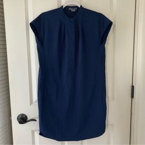 Vince Dress Navy Blue Pleats Button up Shift pockets size XXS WORN ONCE